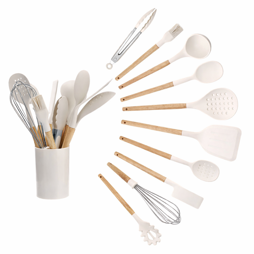 11-Piece Wooden Handle Silicone Kitchen Tool Set
