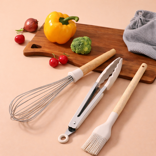 11-Piece Wooden Handle Silicone Kitchen Tool Set